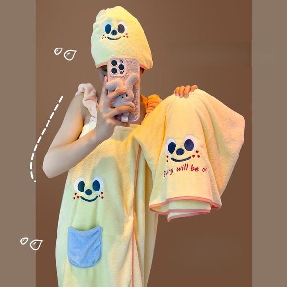 4 Pcs Cartoon Coral Fleece Bath Towel Set, Wearable Bath Towel - Picture 1 of 6